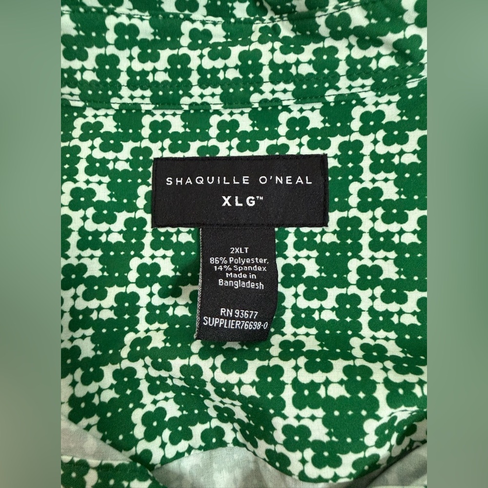 Shaquille O'Neal Green Floral Shirt 2XLT - Picture 2 of 6